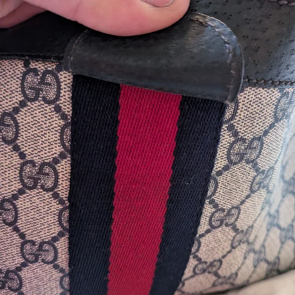 Gucci Vintage Ophidia Sherry Line GG Monogram Supreme  Navy Blue Red Web Clutch - Picture 2 of 14
